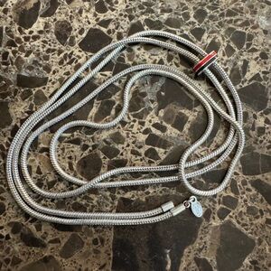 Clare V, Silver-Tone Snake Chain Necklace with Red Accent Bead